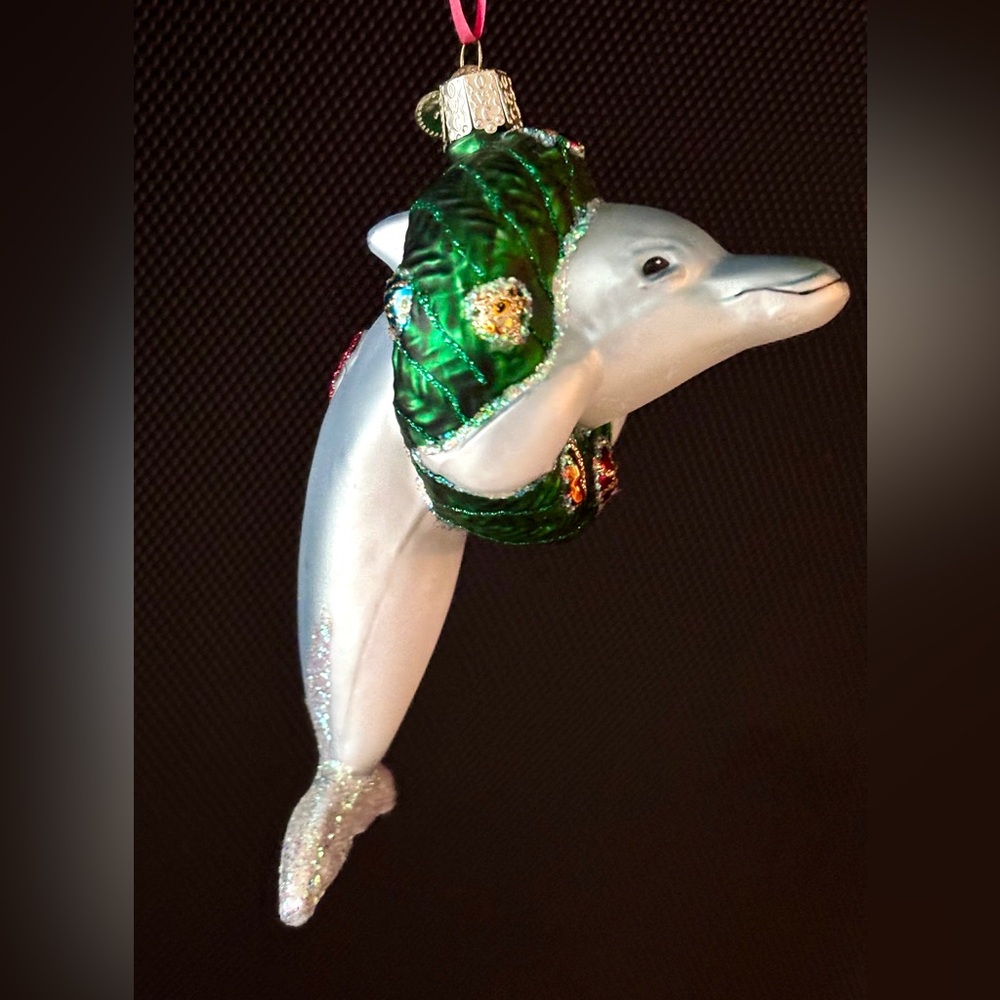 Christmas Dolphin Ornament by Old World Christmas. Blown Glass. Retired - Picture 3 of 5